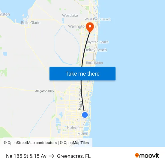 Ne 185 St & 15 Av to Greenacres, FL map
