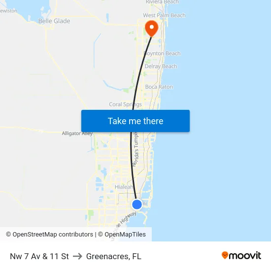 Nw 7 Av & 11 St to Greenacres, FL map