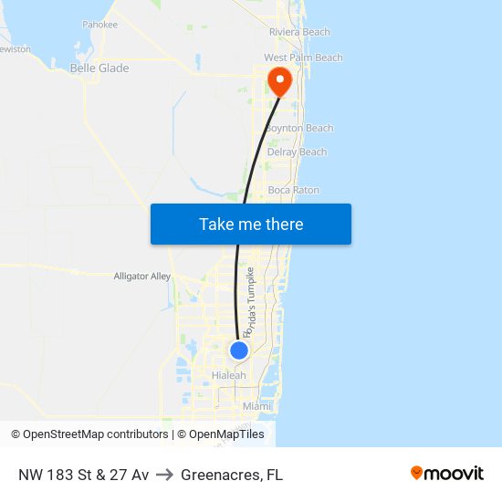 NW 183 St & 27 Av to Greenacres, FL map