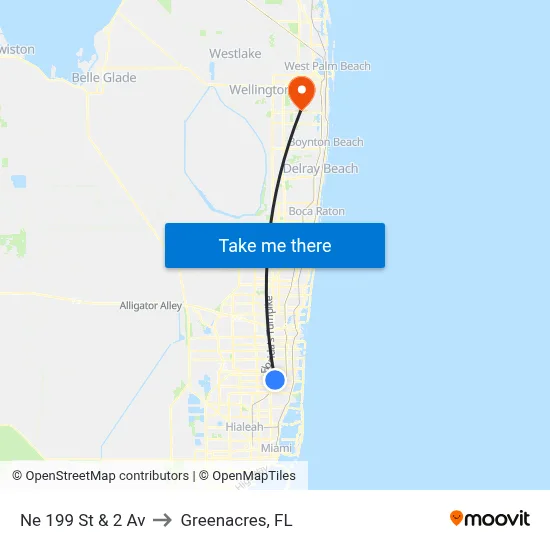 Ne 199 St & 2 Av to Greenacres, FL map