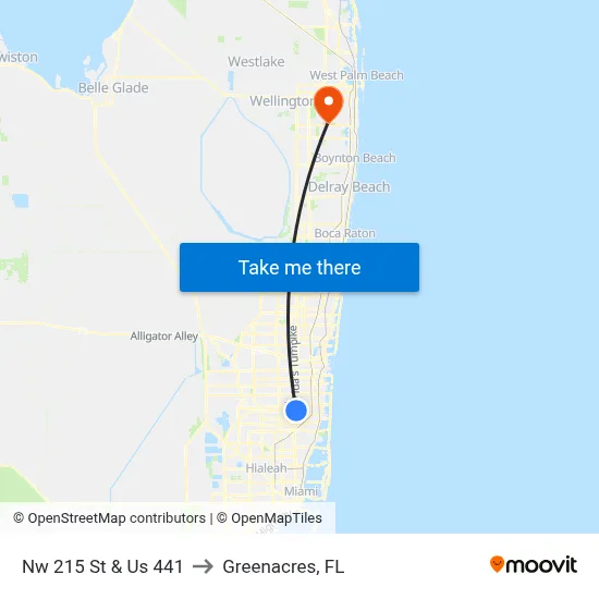Nw 215 St & Us 441 to Greenacres, FL map