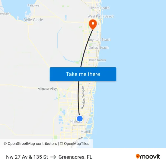 Nw 27 Av & 135 St to Greenacres, FL map