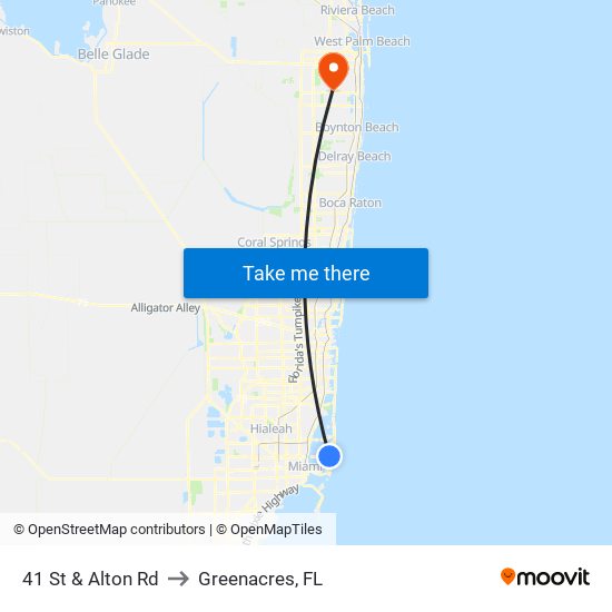 41 St & Alton Rd to Greenacres, FL map