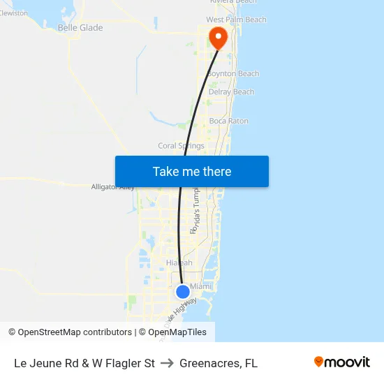 Le Jeune Rd & W Flagler St to Greenacres, FL map