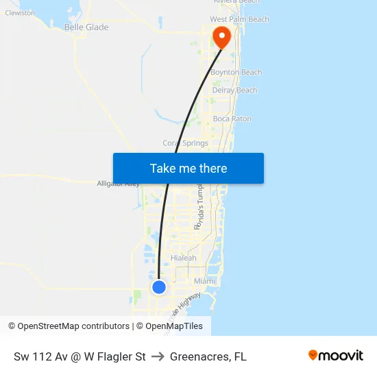 Sw 112 Av @ W Flagler St to Greenacres, FL map