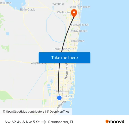 Nw 62 Av & Nw 5 St to Greenacres, FL map