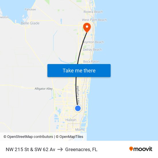 NW 215 St & SW 62 Av to Greenacres, FL map