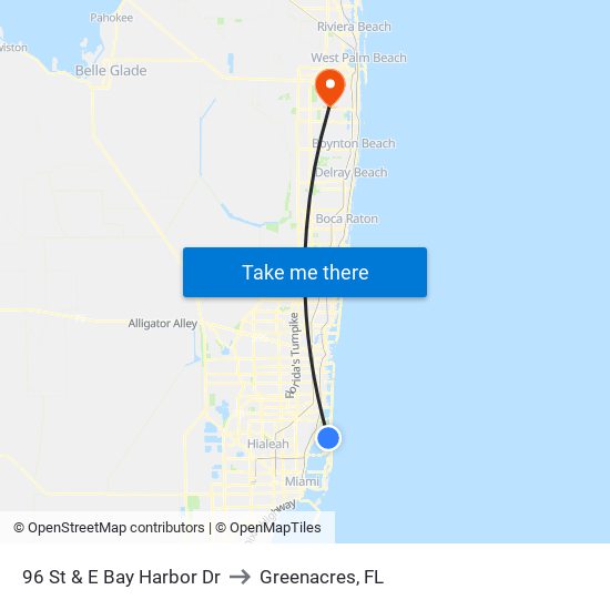 96 St & E Bay Harbor Dr to Greenacres, FL map