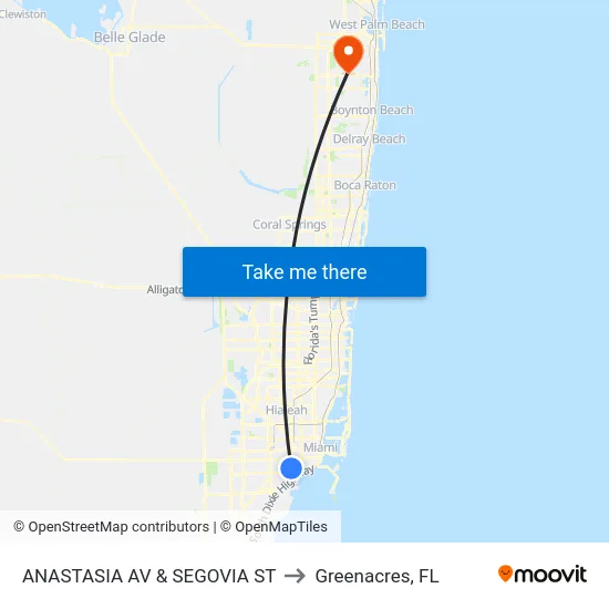 Anastasia Av & Segovia St to Greenacres, FL map