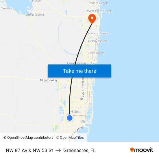 NW 87 Av & NW 53 St to Greenacres, FL map