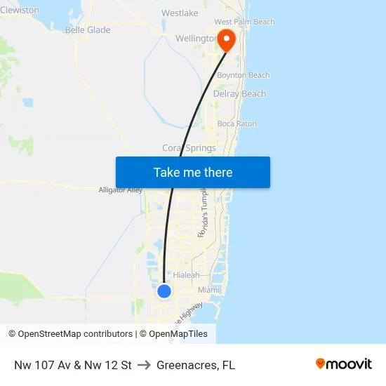 Nw 107 Av & Nw 12 St to Greenacres, FL map