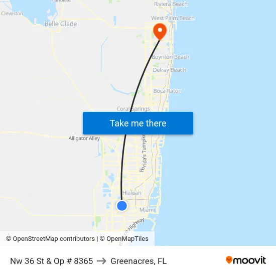 Nw 36 St & Op # 8365 to Greenacres, FL map