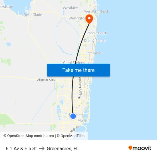 E 1 Av & E 5 St to Greenacres, FL map