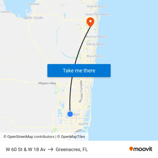 W 60 St & W 18 Av to Greenacres, FL map