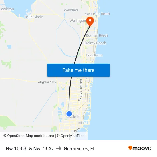 Nw 103 St & Nw 79 Av to Greenacres, FL map