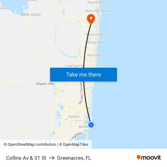 Collins Av & 31 St to Greenacres, FL map