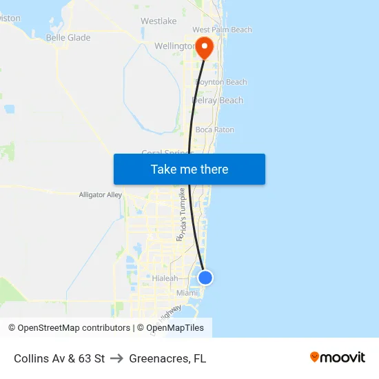 Collins Av & 63 St to Greenacres, FL map