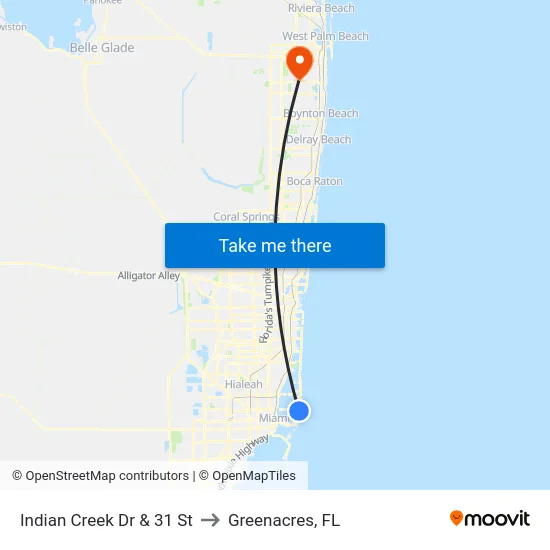 Indian Creek Dr & 31 St to Greenacres, FL map