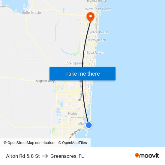 Alton Rd & 8 St to Greenacres, FL map