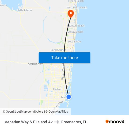 Venetian Way & E Island Av to Greenacres, FL map