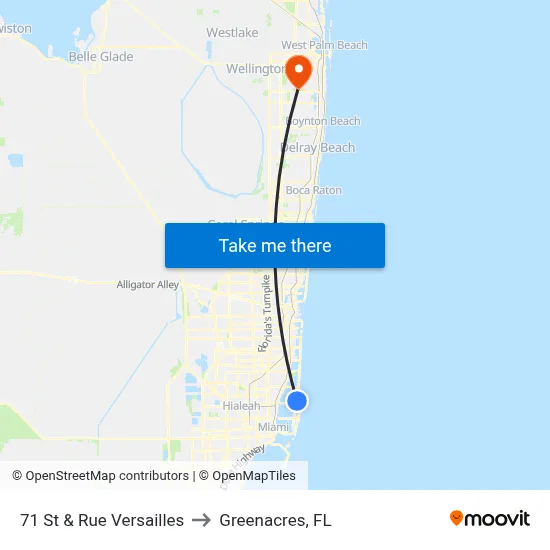 71 St & Rue Versailles to Greenacres, FL map
