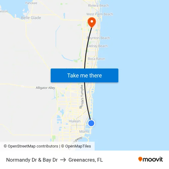 Normandy Dr & Bay Dr to Greenacres, FL map