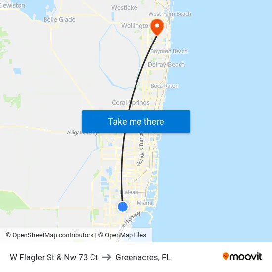 W Flagler St & Nw 73 Ct to Greenacres, FL map