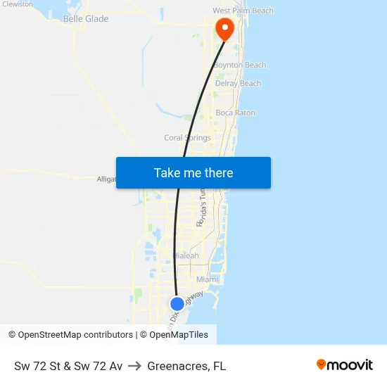 Sw 72 St & Sw 72 Av to Greenacres, FL map