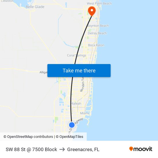 SW 88 St @ 7500 Block to Greenacres, FL map