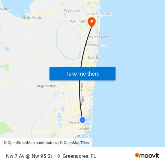 Nw 7 Av @ Nw 95 St to Greenacres, FL map