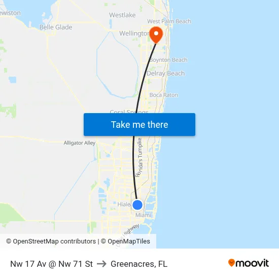Nw 17 Av @ Nw 71 St to Greenacres, FL map
