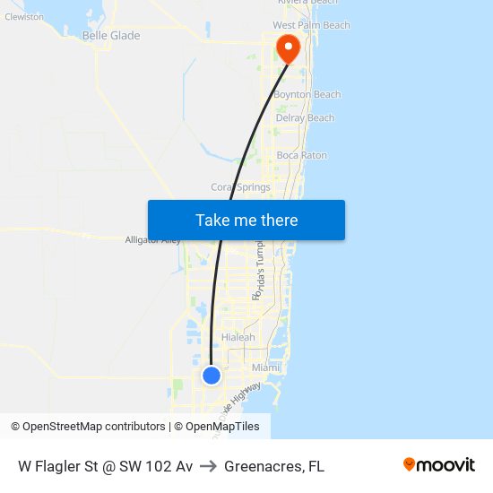 W Flagler St @ SW 102 Av to Greenacres, FL map