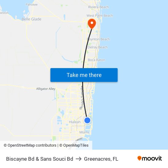 Biscayne Bd & Sans Souci Bd to Greenacres, FL map