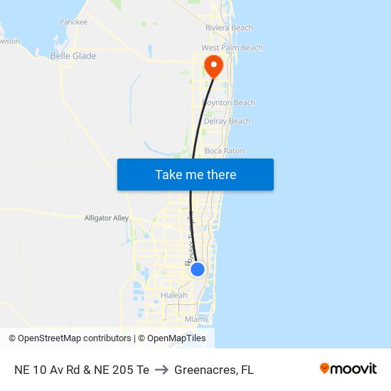 NE 10 Av Rd & NE 205 Te to Greenacres, FL map