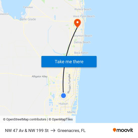 NW 47 Av & NW 199 St to Greenacres, FL map