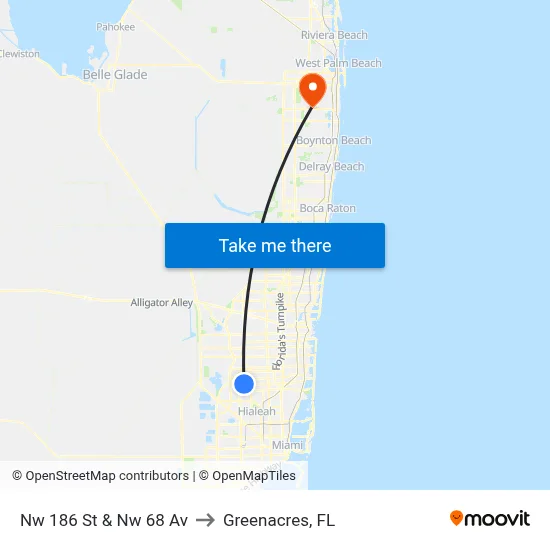 Nw 186 St & Nw 68 Av to Greenacres, FL map