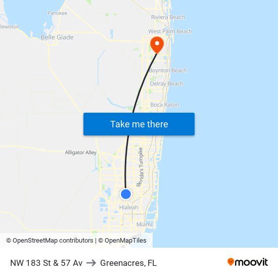 NW 183 St & 57 Av to Greenacres, FL map