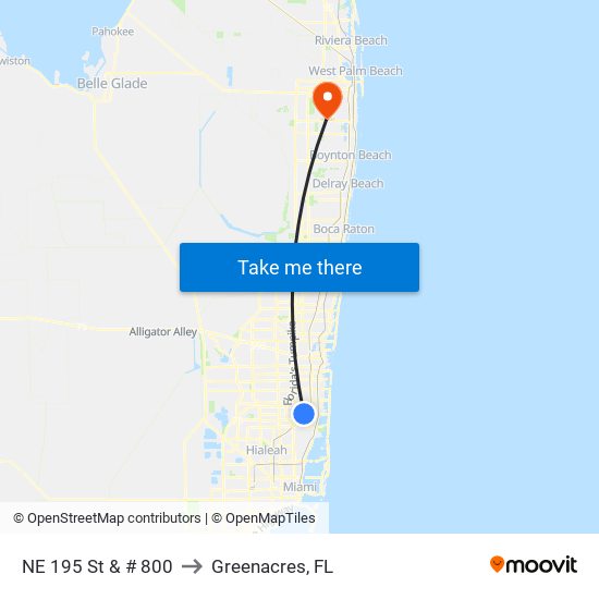 NE 195 St & # 800 to Greenacres, FL map