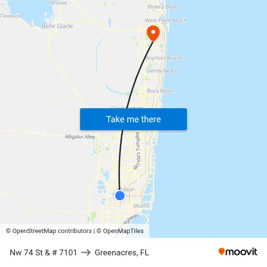 Nw 74 St & # 7101 to Greenacres, FL map