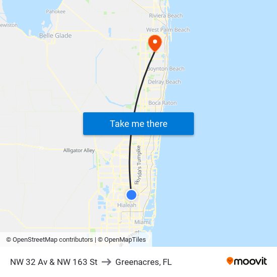 NW 32 Av & NW 163 St to Greenacres, FL map