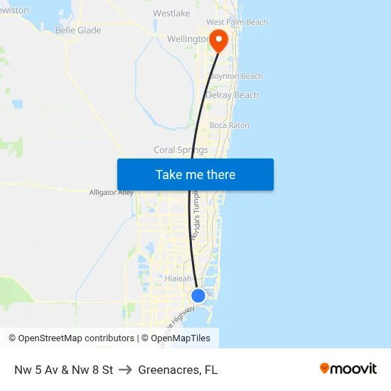 Nw 5 Av & Nw 8 St to Greenacres, FL map