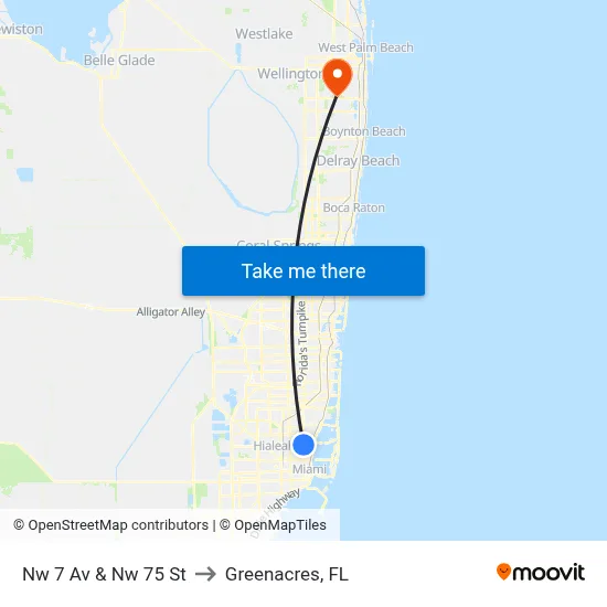Nw 7 Av & Nw 75 St to Greenacres, FL map