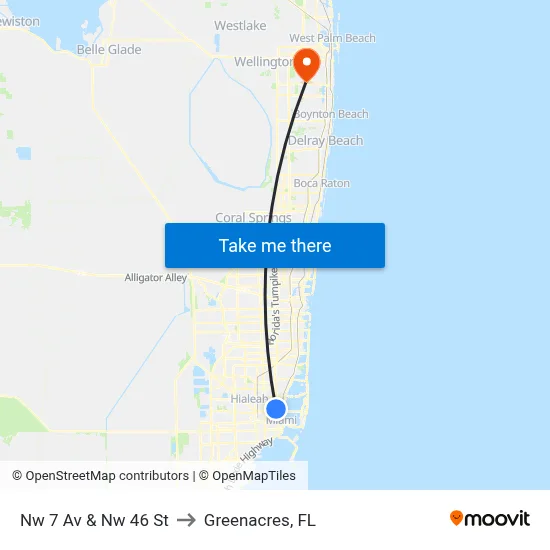 Nw 7 Av & Nw 46 St to Greenacres, FL map