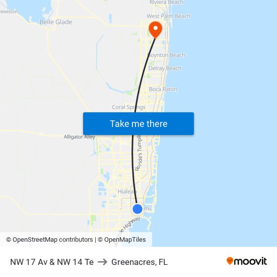 NW 17 Av & NW 14 Te to Greenacres, FL map