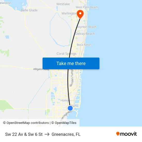 Sw 22 Av & Sw 6 St to Greenacres, FL map