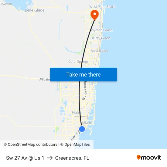 Sw 27 Av @ Us 1 to Greenacres, FL map