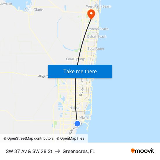 SW 37 Av & SW 28 St to Greenacres, FL map