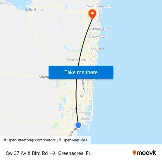 Sw 37 Av & Bird Rd to Greenacres, FL map