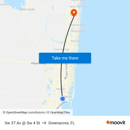 Sw 37 Av @ Sw 4 St to Greenacres, FL map