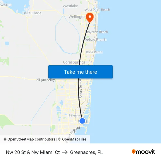 Nw 20 St & Nw Miami Ct to Greenacres, FL map
